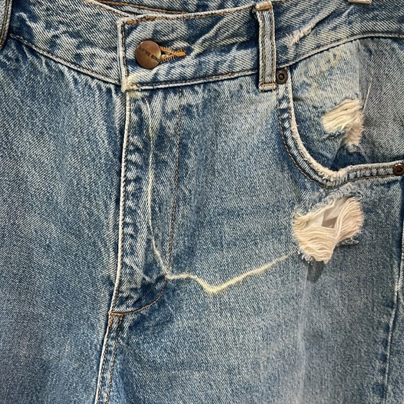 Anine Bing Straight Leg High Waist Distressed Jeans SZ  30 Blue - Picture 3 of 5